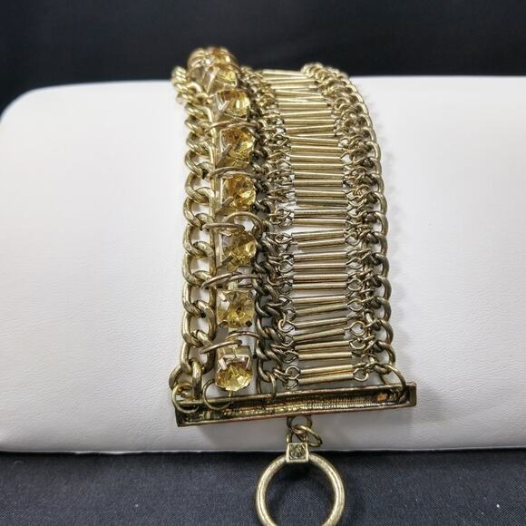 Bohemian Gold Rhinestone Beaded Vintage Bracelet - Picture 8 of 8